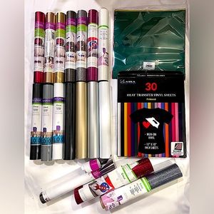 Large lot Cricut HTV heat transfer vinyl, incl glitter, foil, holographic